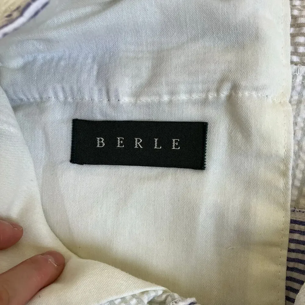 Berle Vintage Seersucker Cotton Madras Plaid Pleated Chino Shorts Preppy Sz 34